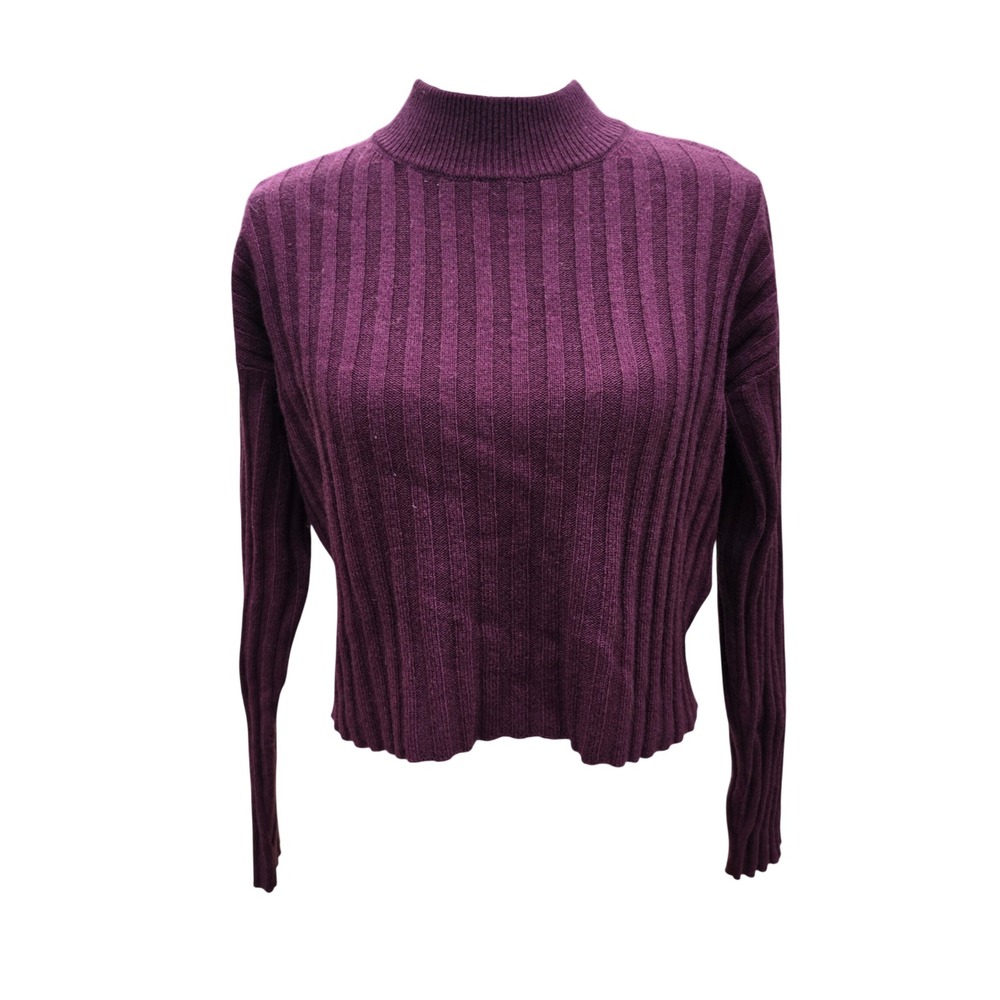 Madewell NWT Mockneck Ribbed Wool Blend‎ Cropped Sweater Plum Purple NM625 XS - Picture 2 of 9